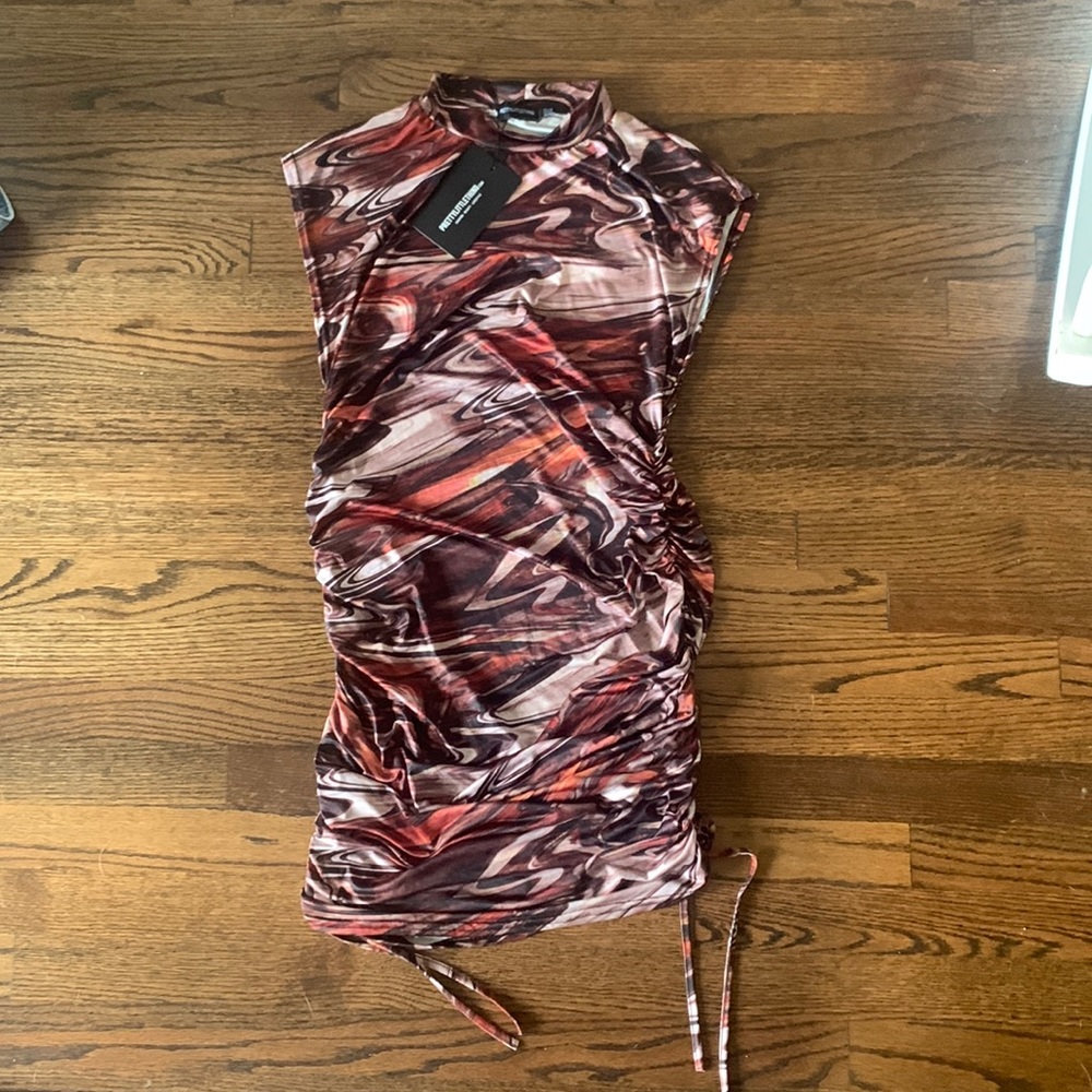 Pretty little thing brown ruched mini dress, size 10